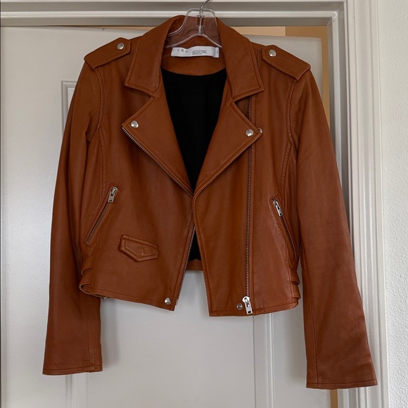 IRO Jackets & Blazers - IRO Ashville Camel Brown Leather Jacket with Silver Accents
